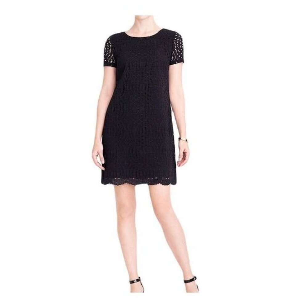 J‎ Crew Black Lace Scalloped Hem Sheath Dress Size 0